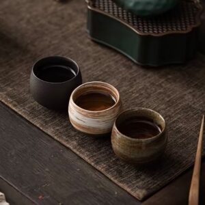 1pc Japanese Style Handmade Stoneware Tea Cup Kung Fu Tea Set Tea Cup Small Single Cup Ancient Style Quiet Road Cup Bowl Teacup
